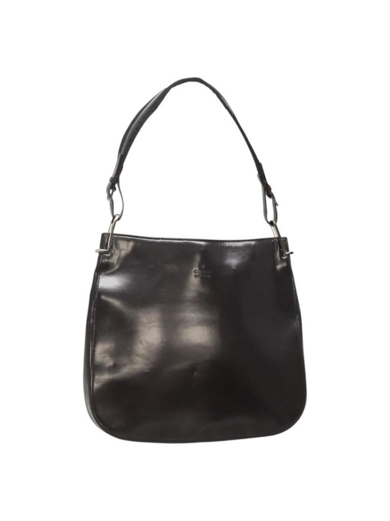 Authentic Gucci Shoulder Bag Patent Leather Brown Silver 001 3166